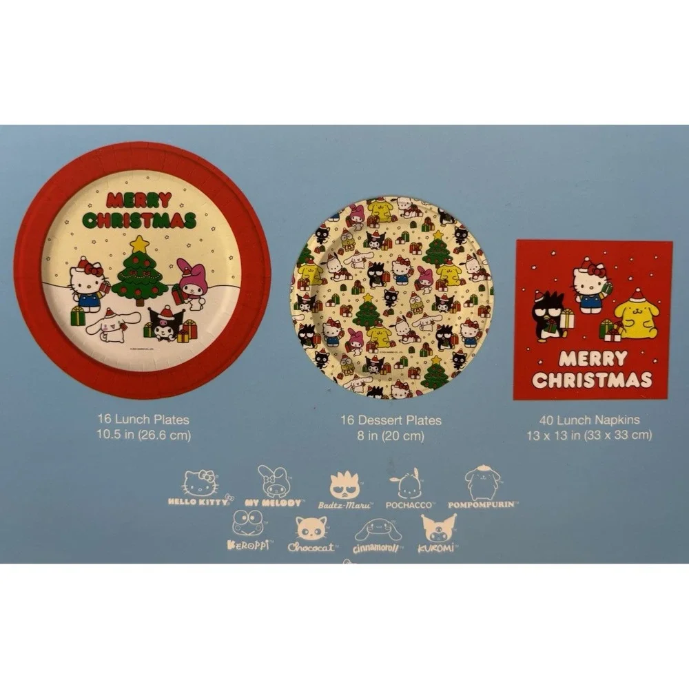 Hello Kitty Paper Tableware Party Set Merry Christmas Tree Gifts NEW In Box